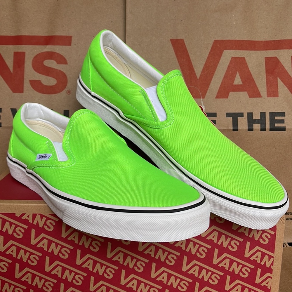 Vans Classic Slip On Neon Green Gecko/True White sneakers WMNS - Picture 7 of 16